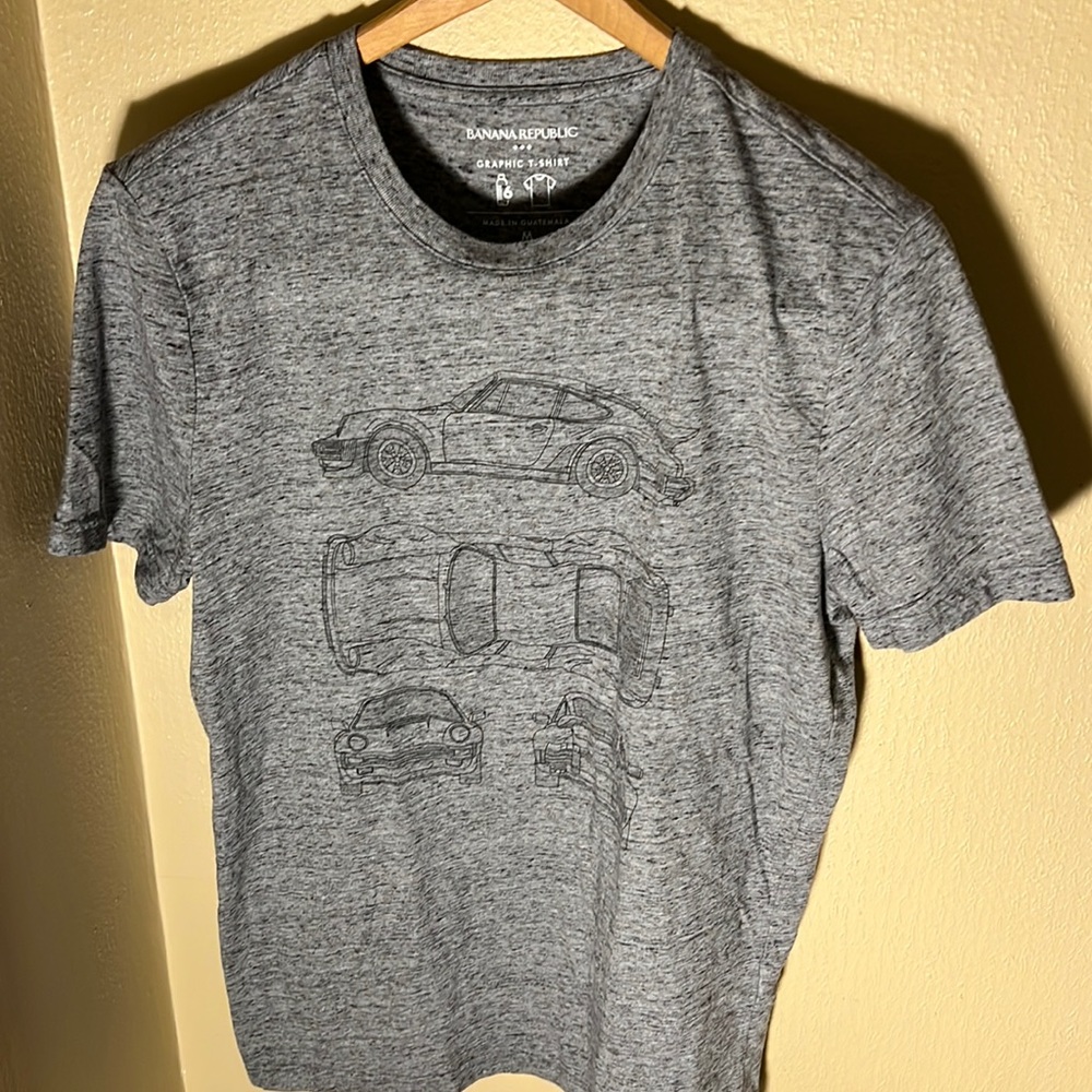 Banana Republic Mens Graphic Tee Porsche 911 Color Gray Size Medium